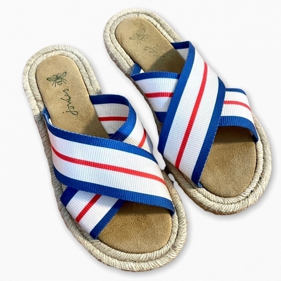 Joules Keighley Blue Stripe Cross Strap Espadrille Sandals US Size 7 - Picture 1 of 6